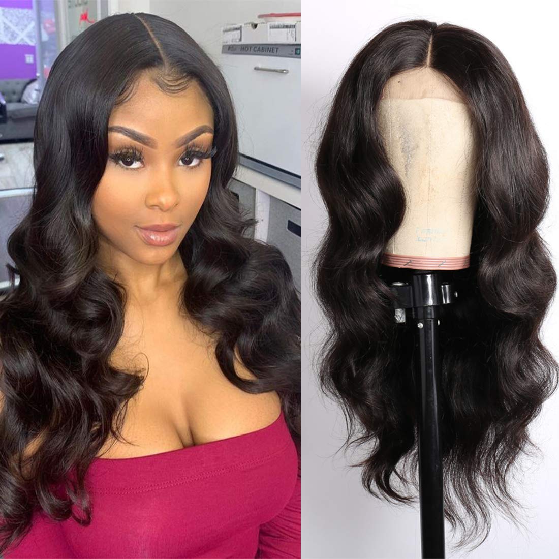 Amanda Hair 13×4 Lace Front Wigs 16 inch Brazilian Human Hair Body Wave Human Hair Lace Wigs With Baby Hair Pre Plucked for Black Women 150% Density Natural Black Hairline