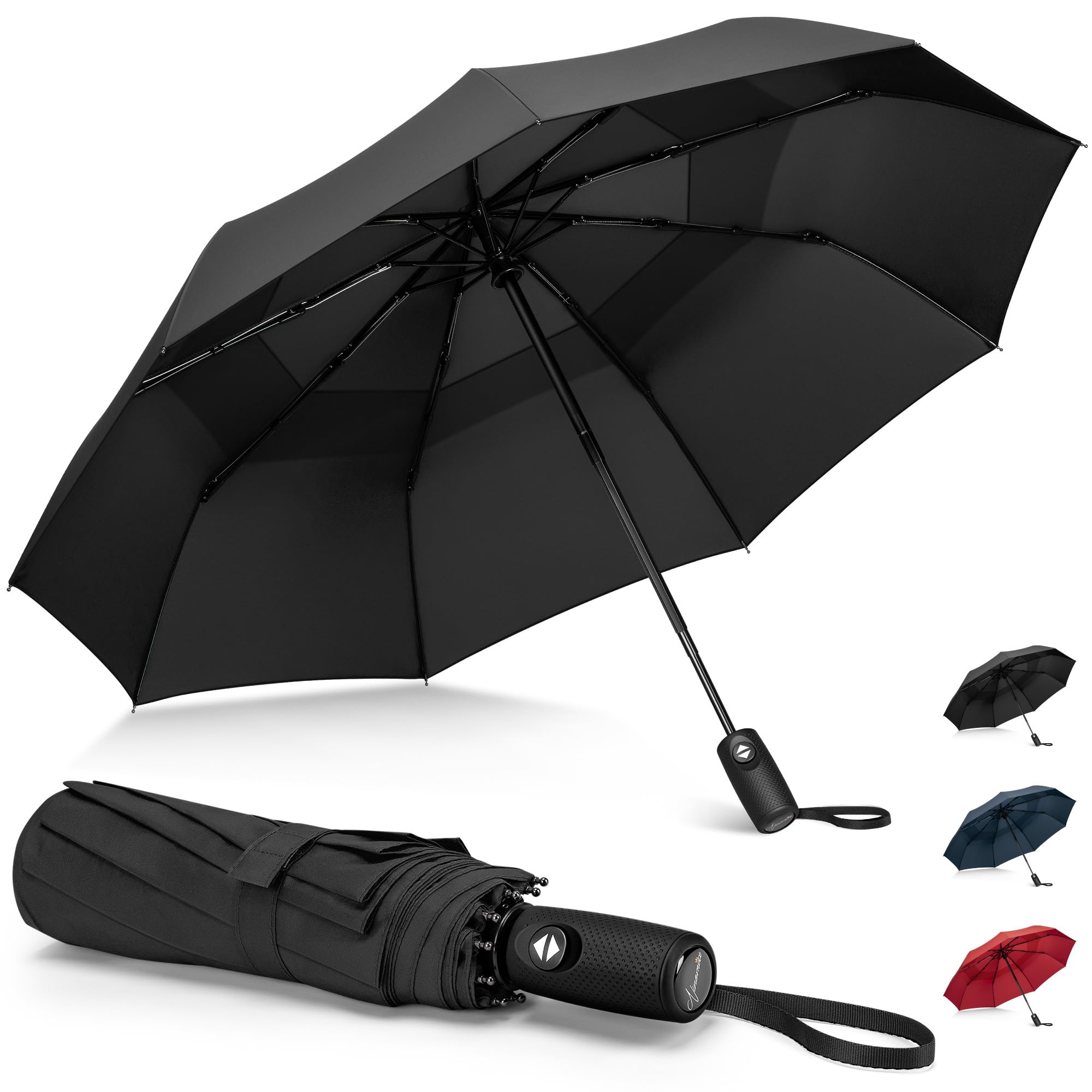 NINEMAX Compact Umbrella Windproof Strong,Small Travel Folding Umbrella Automatic Open And Close,Foldable Portable Umbrellas for Women Men(Black)