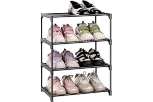 Shoe Rack,Shoe Rack Small 4 Tier, Dust Proof Fabric Shoe Racks Storage for 8 Pairs of Shoes, Stackable Small Shoe Rack for Na