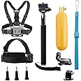 VVHOOY Universal Action Camera Accessories Bundle Head Chest Strap Mount/Selfie Stick/Floating Hand Grip Compatible with Dragon Touch/AKASO EK7000 Brave 4 5 6 7 LE V50X/GoPro Hero 13 12 11 10 9 8 7