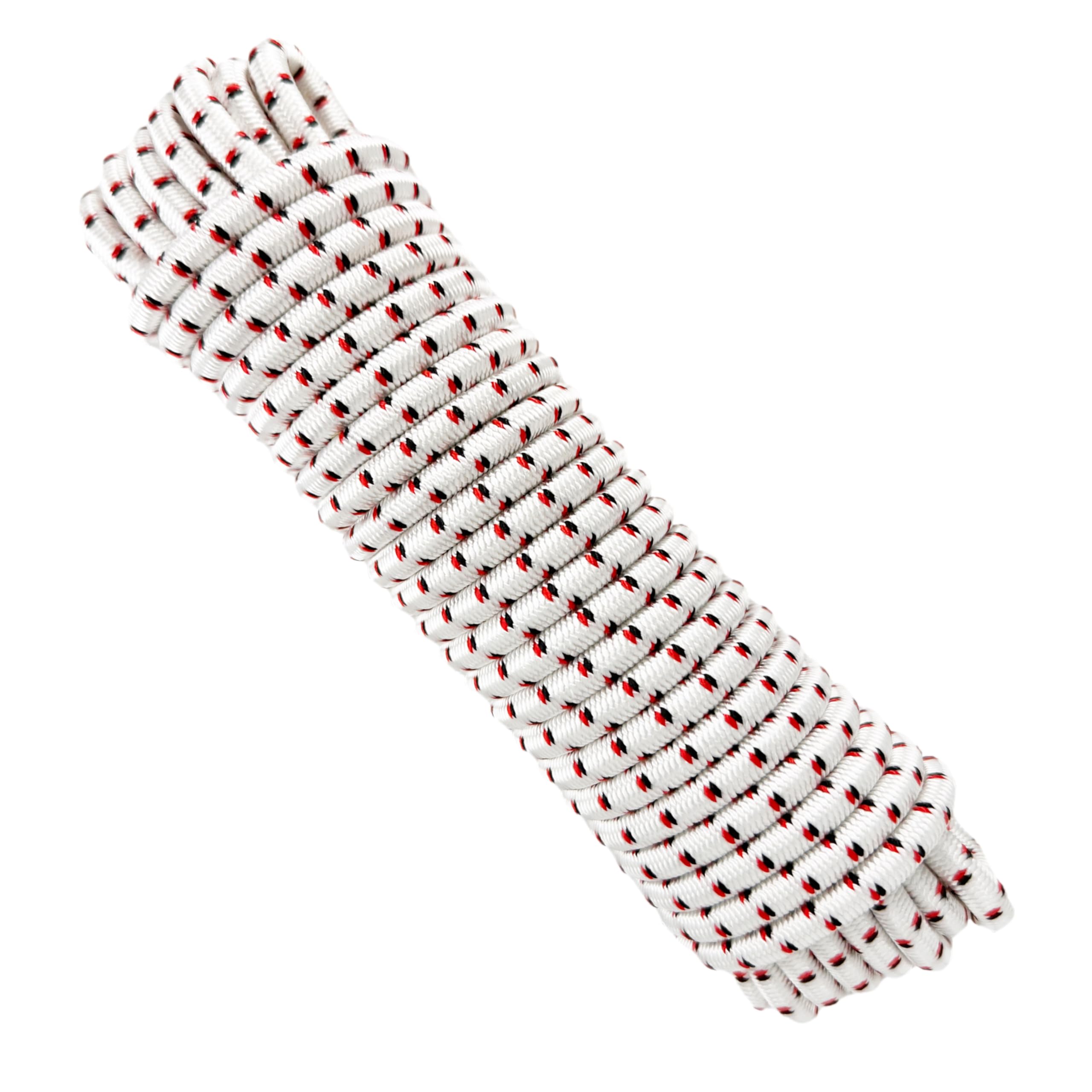 Elastic Rope Cord. 8MM * 10M. Polyester Cord, Latex. White with Red Black