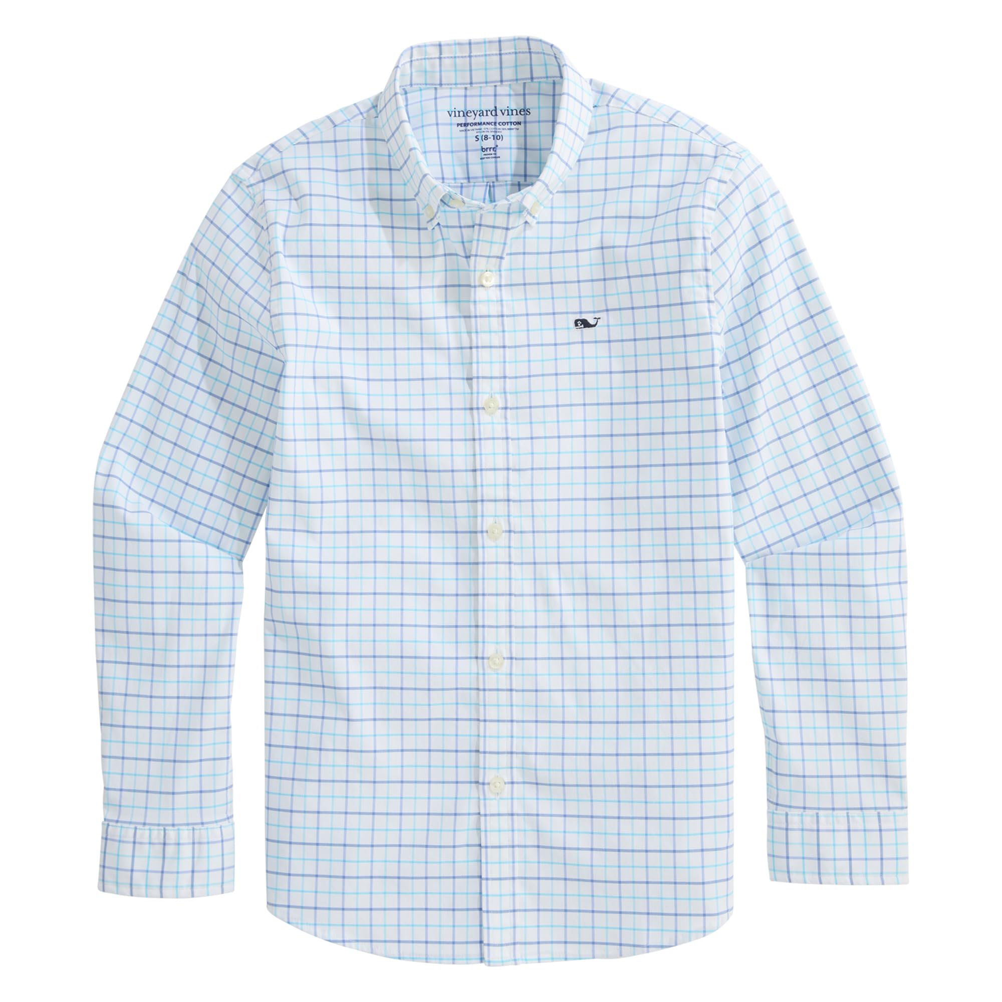 vineyard vines Boys Moorings Tattersall Performance Cotton Shirt, Turqs