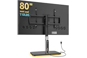 LLDEPLL Universal TV Stand Tabletop TV Mount with Power Outlet for 50-90 Inch OLED LED Monitors, 9 Levels Height Adjustment, Ambient Lighting on The Bottom Holds up to 150lbs, Black 600x400mm