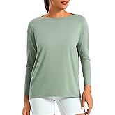 JOYSPELS Ice Silk Boat Neck Long Sleeve Workout Tops for Women Loose Fit Athletic Running Gym Yoga Shirts