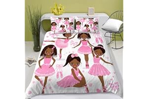 sibaishe Pink African American Ballerina Bedding Set Twin for Girls Kids,2 Piece Cute Ballet Princess Dancer Duvet Cover,Black Girls Comforter Cover Set Including(1Duvet Cover+1 Pillowcase )