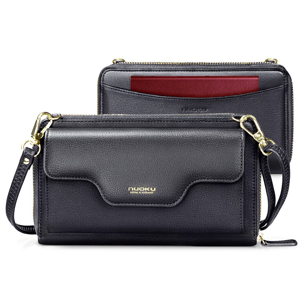 nuoku Passport Holder,RFID Blocking Travel Wallet Document Organizer with Zipper 2 Strap,fits 4 Passports