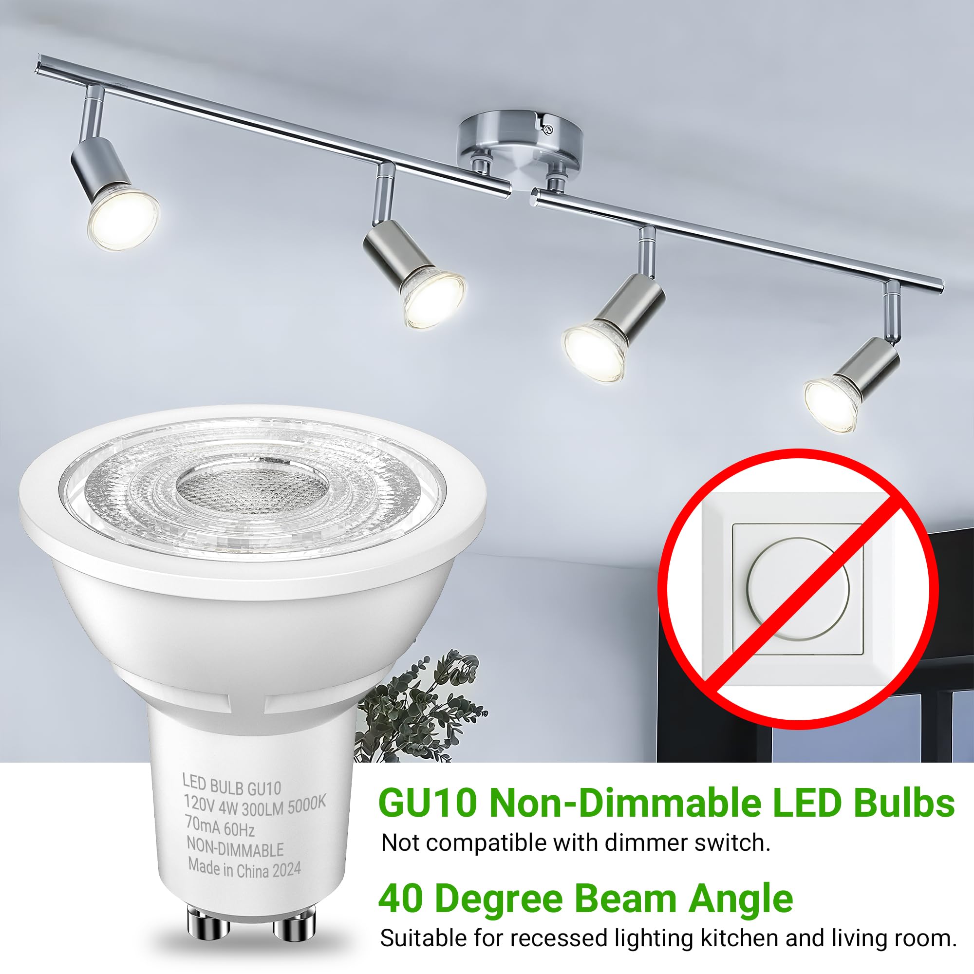 TJOY LED GU10 Light Bulbs, GU10 Non-Dimmable Replacement for Recessed Track Lighting, 5000K Daylight White, 4W Equivalent 35W, 300LM, MR16 LED Bulb for Living Room, Range Hood, 12 Pack