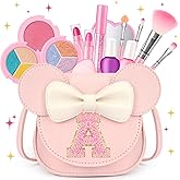 Kids Makeup Kit for Girls - 15 Pcs Real Washable Make Up Set - Non Toxic Toddlers Cosmetic with Letter Mouse Ear Purse - Easter Basket Stuffers for 3 4 5 6 7 8 Years Old Girls Birthday Gift - A