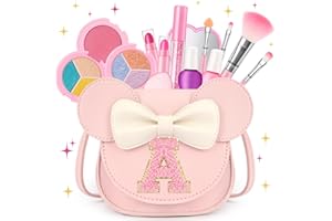 MIBASIES Kids Makeup Kit for Girls - 15 Pcs Real Washable Make Up Set - Non Toxic Toddlers Cosmetic with Letter Mouse Ear Purse - Dress up Birthday Gifts for 3 4 5 6 7 8 Years Old Girls - A