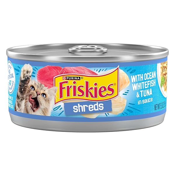 FRISKIES SAVORY SHREDS WITH OCEAN WHITEFISH & TUNA IN SAUCE CANNED CAT FOOD 24 – 5.5OZ CANS