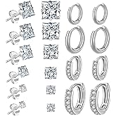 10 Pairs Earrings for Women Trendy Surgical Steel Stud Earrings and Huggie Hoop Earrings Hypoallergenic Earrings Set Square Stud
