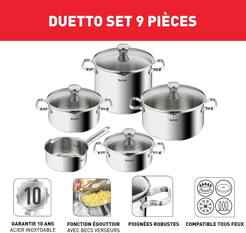 - Batterie de cuisine Duetto Induction - 9 pièces - Inox