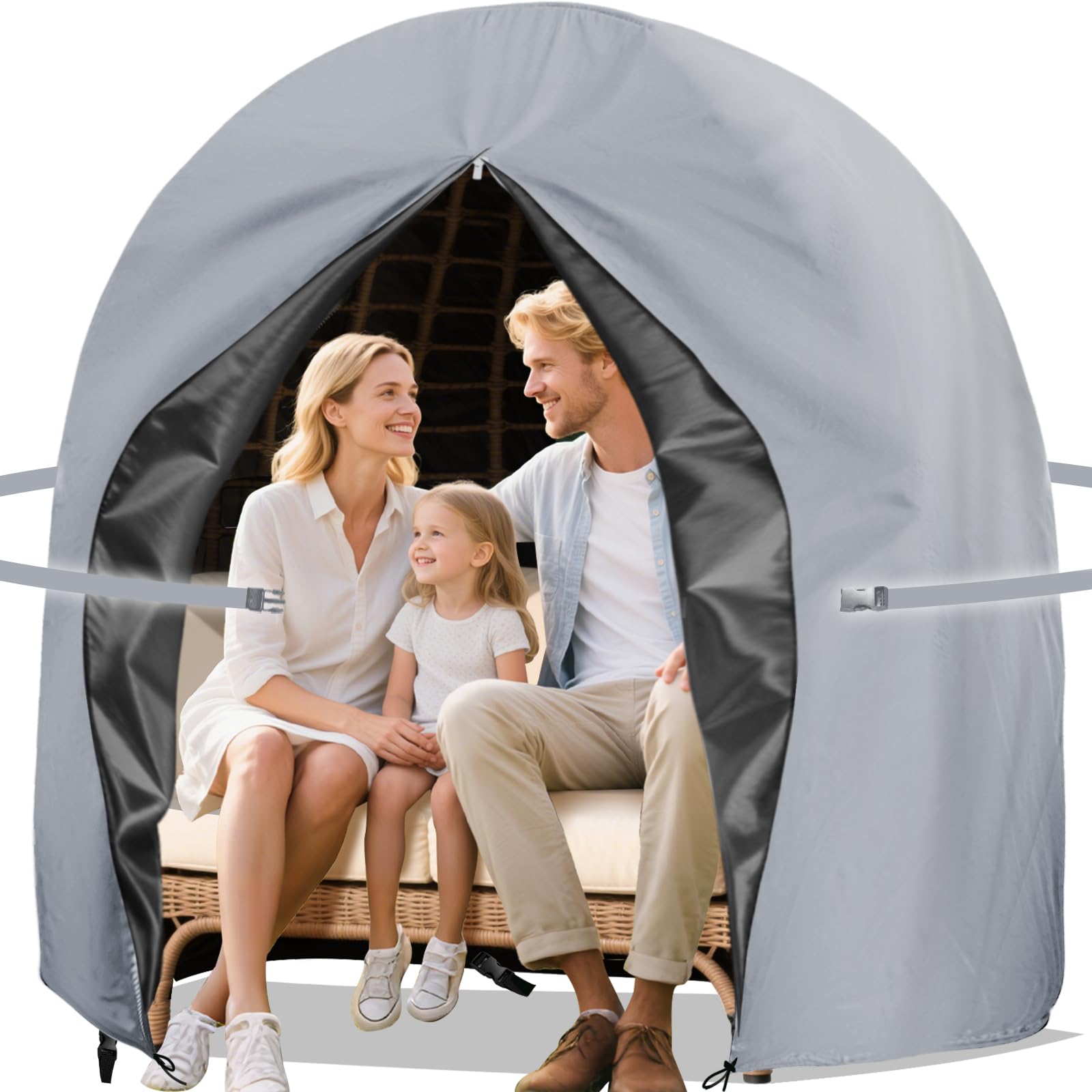 Double Egg Chair Cover Waterproof Hanging Egg Chair Covers Patio 420D Heavy Duty Egg Chair Cover Oxford Fabric Windproof Anti-UV Rattan Swing Chairs Cover 230 x 200cm (Grey)