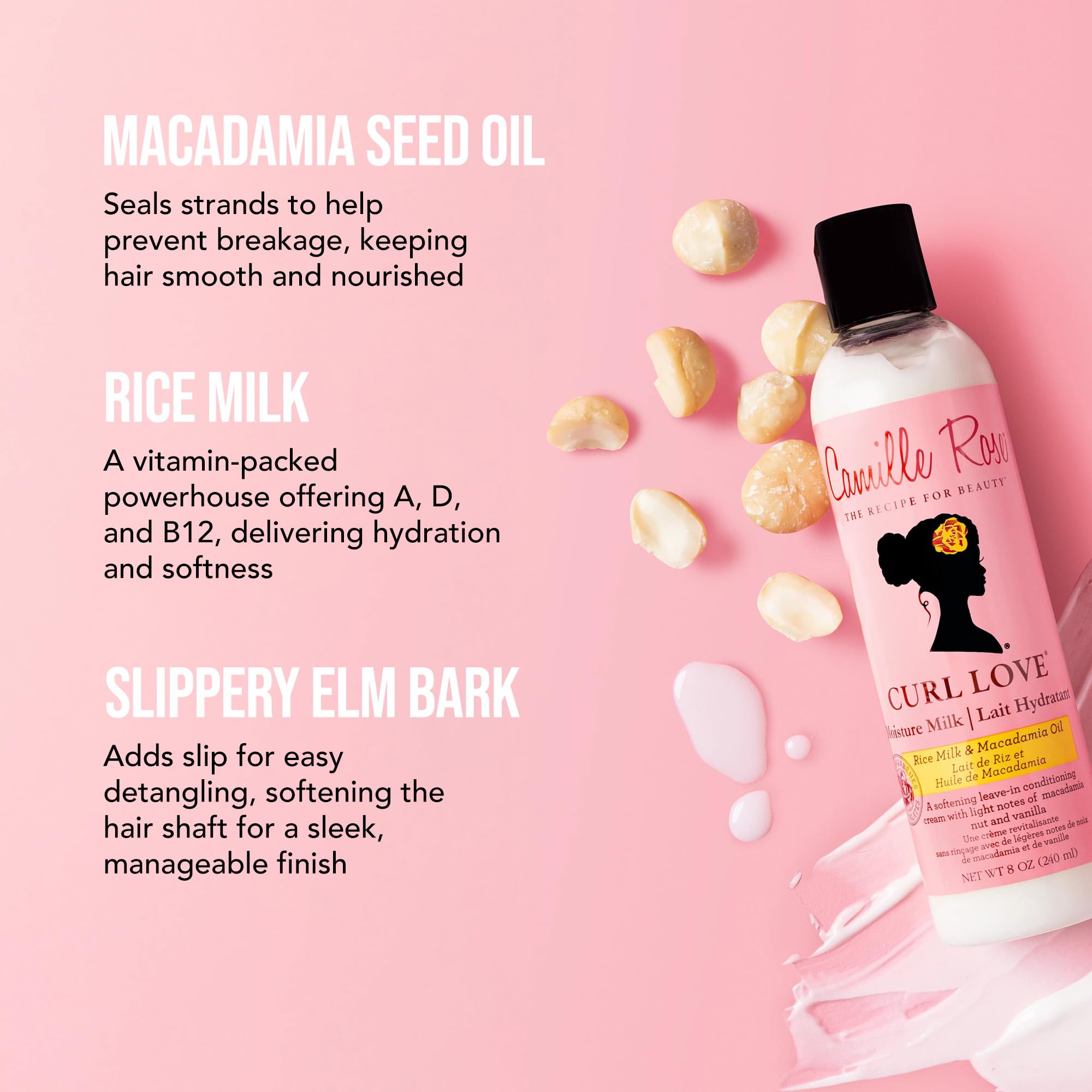 Camille Rose Curl Love Moisture Milk Leave-In Conditioner, 8 oz | with Rice Milk and Macadamia Oil | to Soften, Smooth and Detangle Curly Hair