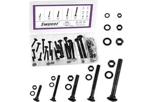 Swpeet 60Pcs 5 Sizes M6×30 M6×50 M8×50 M8×70 M10×80 Black Zinc Carriage Bolts Screws Nuts Washers Assortment Kit, Round Head 