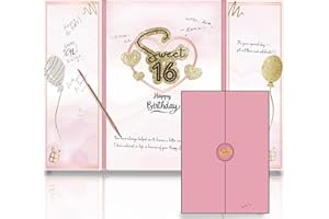 DOUBLESHOOT Pink 16th Birthday Party Decorations for Women - Sweet Sixteen Guestbook - 18"x12" - Elegant Foil & Gold Print - 16 Party Gifts, Happy Birthday Signature Book - Pen Not Included.