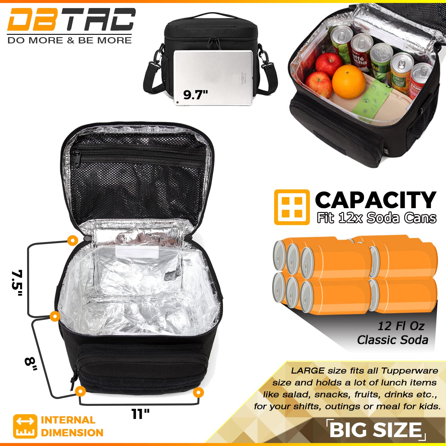 Extra Large Insulated Lunch Bag – Leakproof, Reusable Tote With Two Compartments For Men & Women