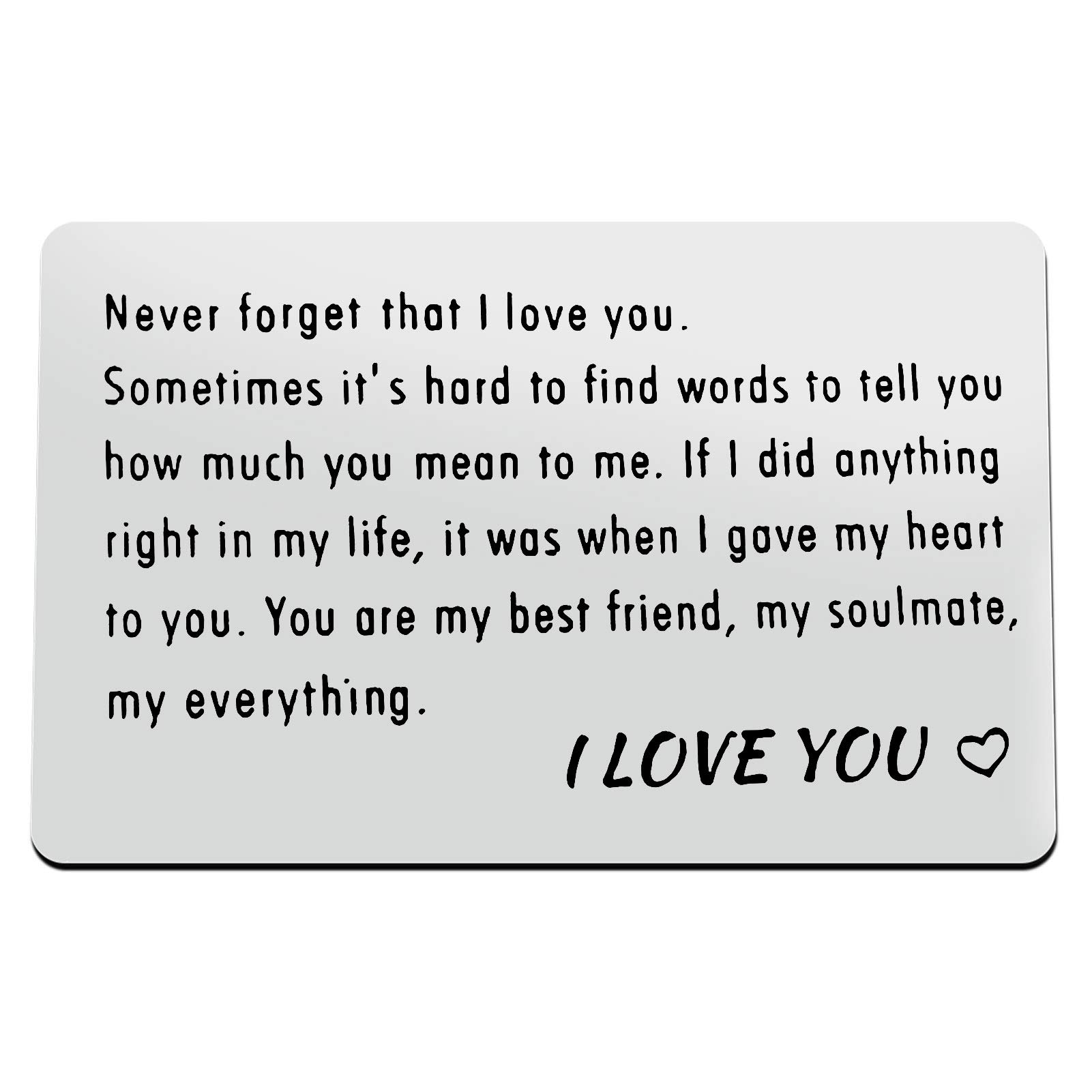 Engraved Wallet Card Insert Anniversary Present for Men or Women Never Forget That I Love You Wallet Card for Boyfriend Husband Him, Birthday Wedding Deployment Gifts Cards for Couples