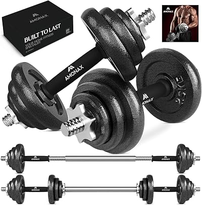 Amonax 20kg Cast Iron Adjustable Dumbbell Set with Bars and Plates