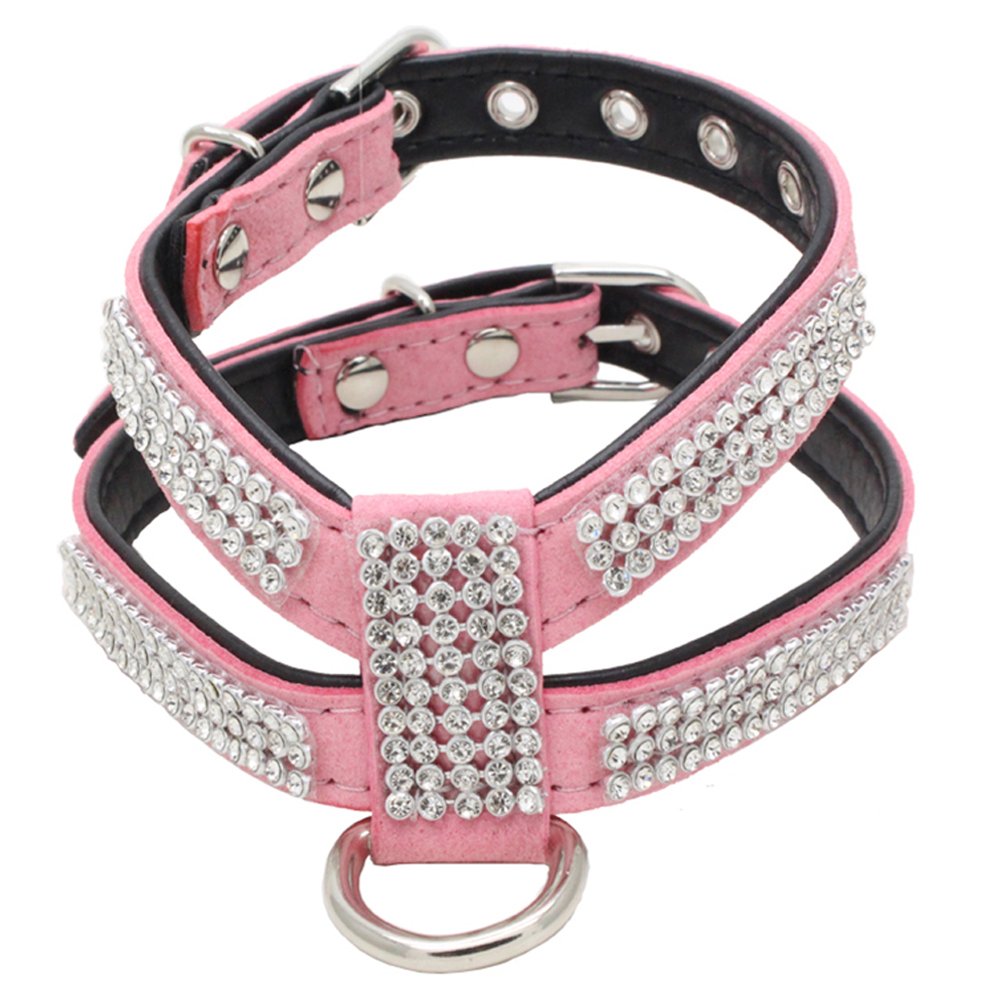 Newtensina Fashion Dogs Harness with Diamantes Cute Girl Bling Small Dog Harness - Pink - S