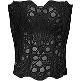 BHMAWSRT Women Strapless Corset Top Sexy Back Tie-up Hollow Out Bandage Bustier Party Clubwear