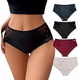Viomisha Womens Underwear Sexy Lace Panties Low Rise Cheeky Ladies Stretch Full Briefs Soft Hipster Underpants 4 Pack