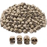 100pcs Mini Skulls Figurine Resin Skeleton Head Miniatures for Halloween Decor,Dollhouse Accessories,DIY Crafts,Vase Filler Trick Toy Table Decor Party Favors Bag