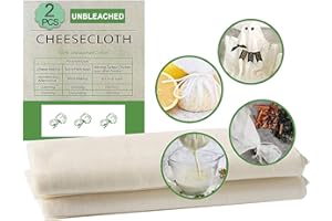 Cheese Cloth 2 Pcs Muslin Cloths Cheesecloth, 50x50CM and 90X90CM Reusable Ultra Fine Organic Cheesecloth, Unbleached Grade 9
