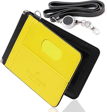 Amazon Forest Moon 定期入れ パスケース 黄色 メンズ レディース リールストラップ付き ブラック イエロー 二つ折り バタフライ Puレザー 革 定期入れ