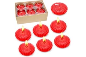 UNICY 12 Pack 3 Inch Red Floating Candles for Valentine’s Day, 10 Hour Unscented Dripless Tealight Candles for Cylinder Vases, Centerpieces at Wedding Party Pool Holiday - Wavy Float Candle