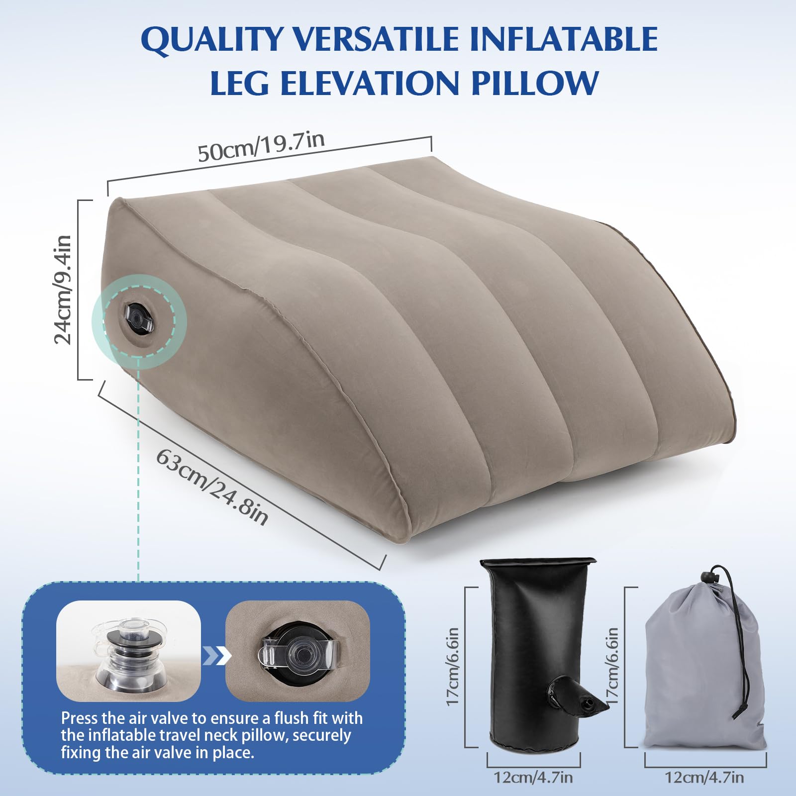 Wedge Pillow for Sleeping - Inflatable Leg Elevation Pillow for Swelling, Circulation, Leg & Back Pain Relief, Leg Elevating Pillow, Leg Pillow for Post-Surgery, Hip, Foot, Ankle Recovery
