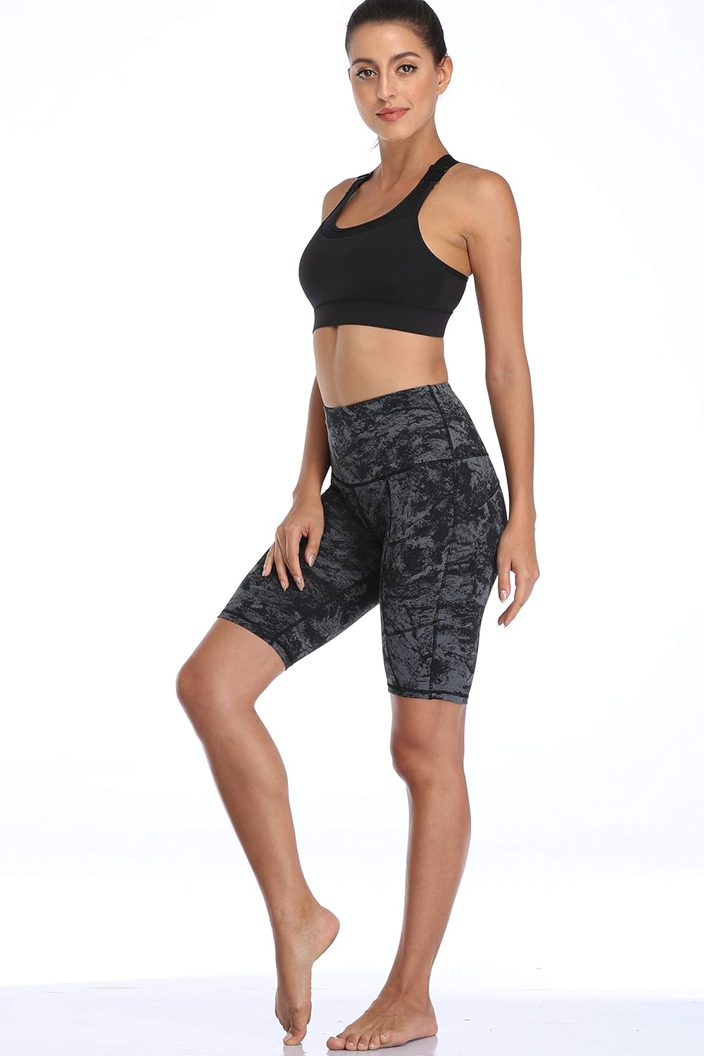 Oalka Women's Short Yoga Side Pockets High Waist Workout Running Shorts: Clothing