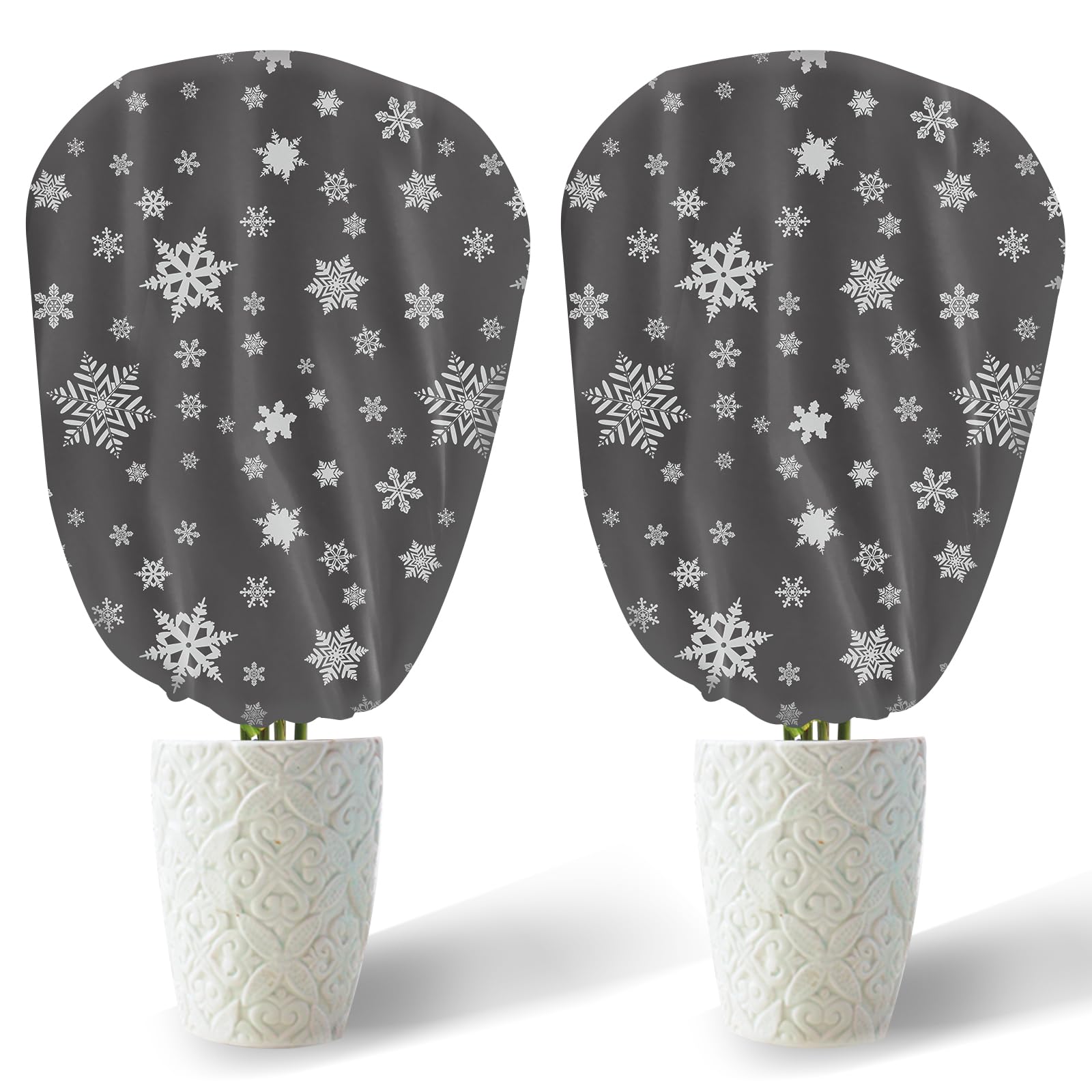 DEWUR 70 g/m² Winter Decorative Fleece Cover 90 x 110 cm Winter Protection for Pot Plants Frost Protection Plants Winter Jute Bag Plant Cover Plant Caps for Olive Tree (Black Snowflake)