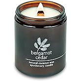 Hemlock Park Crackling Wood Wick Candle Handcrafted with Natural Coconut Wax (Standard 8 oz, Bergamot Cedar)