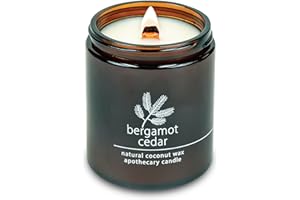 Hemlock Park Crackling Wood Wick Candle Handcrafted with Natural Coconut Wax (Standard 8 oz, Bergamot Cedar)