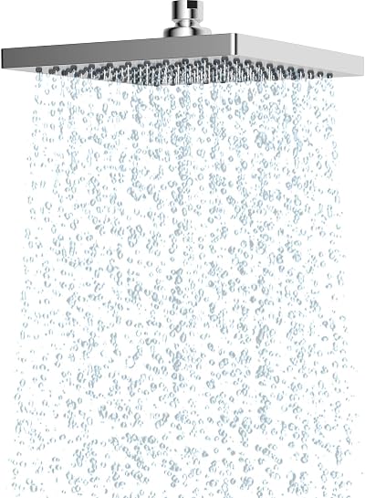 Hibbent 8 Inch Rain Shower Head Stainless Steel Chrome Square Swivel