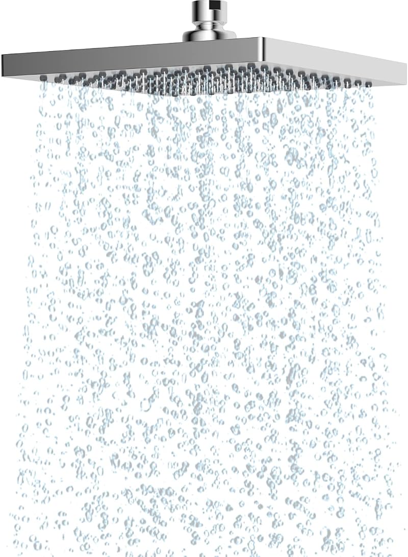 Hibbent 8 Inch Rain Shower Head Stainless Steel Chrome Square Swivel