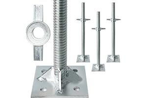 JUKFITA Reinforced Adjustable Leveling Jacks, 18.25" Solid Scaffolding Parts with Base Plate, 4 Pack Galvanized Silver Screw Jacks for Baker Style Scaffolding