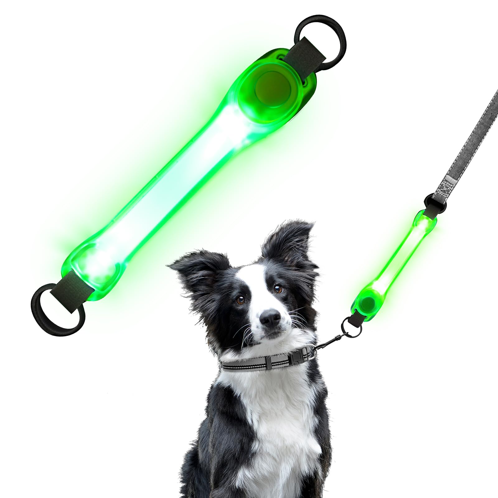 Light Up Dog Collars, Silicone LED Puppy Collar Flashing Led Light, Reflective Puppy LED Collar Safety Warning for Cats & Small Dogs Night Walking - Green