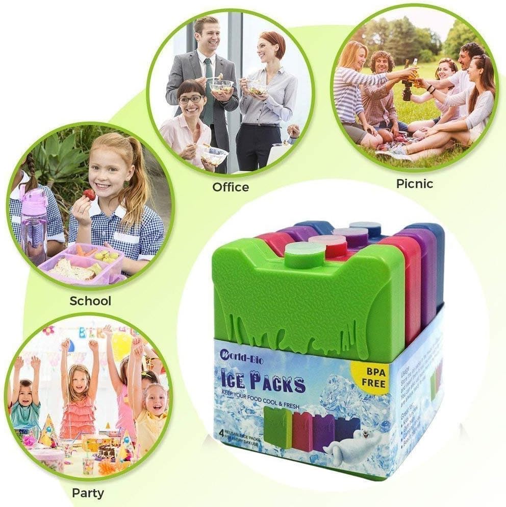 World-Bio Ice Pack Freezer Blocks for Lunch Box Cooler Bag Reusable ...