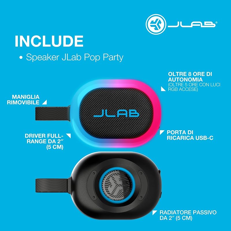 Pop Party Cassa Bluetooth Ultra-Portatile - 8+ ore, Mora