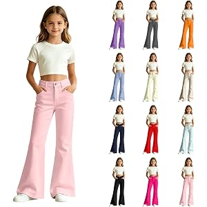 RGDYPKO Girls Flare Leg Uniform Pants High Waist Bootcut Dress Bell Bottoms | Girls Flare Leggings, with Pockets, Kids School