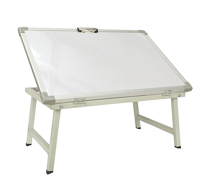 HELLOPERFECT Foldable Study Table with White Board (White, Glossy