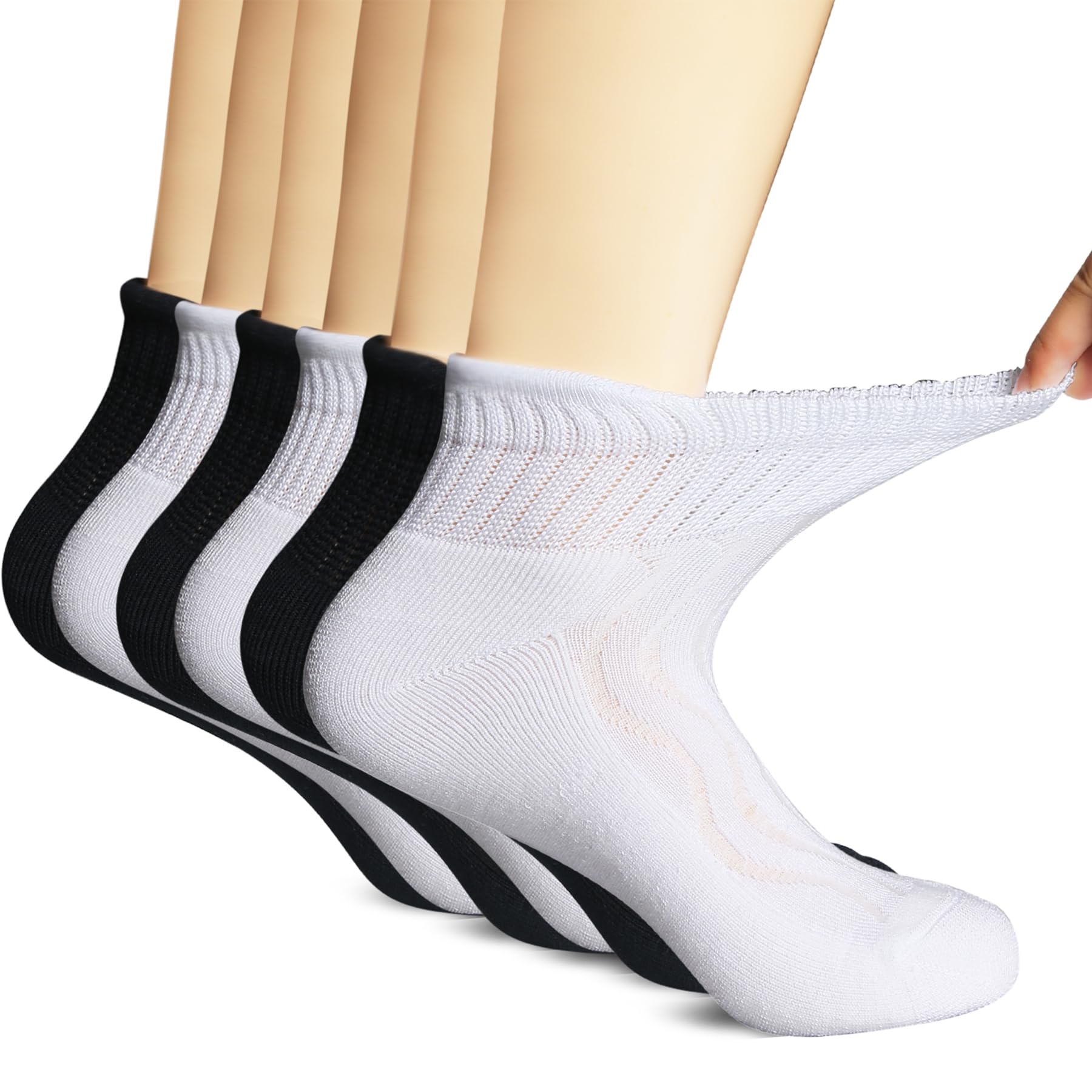 Photo 1 of +MD Diabetic Socks for Men Women-6 Pairs Ankle Non-Binding Extra Wide, Seamless Circulator Socks for Edema 10-13 3Blk/3Wht