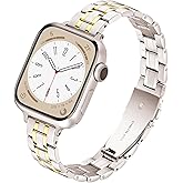 G-ficu Slim Metal Band for Apple Watch Bands for Women 40mm 41mm 42mm(S10/11) 38mm iWatch Bands, Thin Dressy Cute Fancy Strap for Apple Watch Band Series 11 10 Series 9 8 SE 7 6 5 4 3-Starlight+Gold