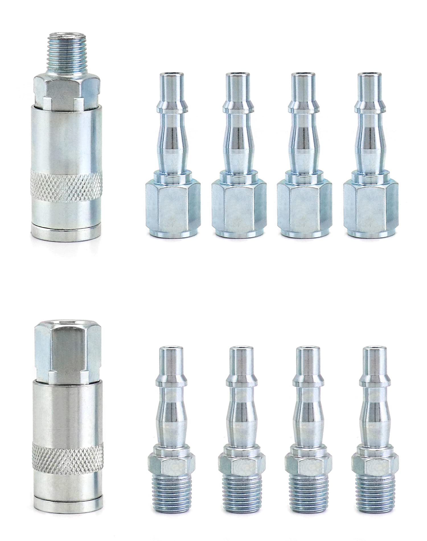 QWORK® 10Pcs Air Line Connectors 1/4" BSP, Couplings Connector Male Female and Male Fittings