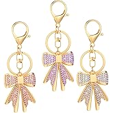 Tweruna 3 PCS Sparkly Gold Plated Rhinestone Bow Keychain, Gold Bow Bag Charm, Cute Bag Charms for Handbags, Purse Handbag Charms for Backpack (Pink, White, Purple)