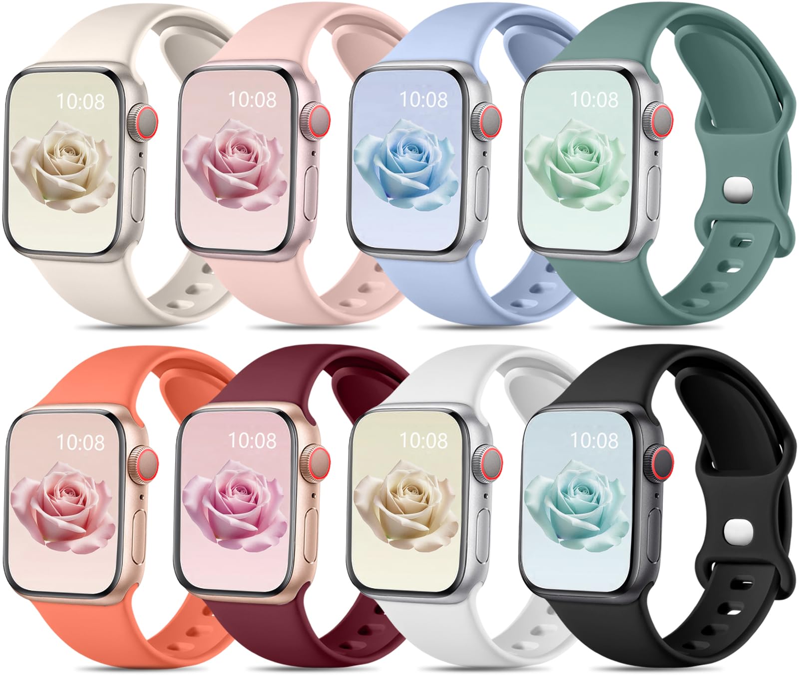 Mastten 8 Pack Sport Straps Compatible with Apple Watch Strap 44mm 45mm 46mm 42mm 49mm Men Women, Soft Silicone Band for Apple Watch Series 11 10 9 8 7 6 5 4 3 2 1, iWatch SE Ultra 3 2 1, Light