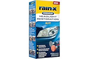 Rain-X 610153 Headlight Restoration Kit - Car Light Lens Cleaner/Restorer with Sanding & Polishing Drill Attachments & Sealan