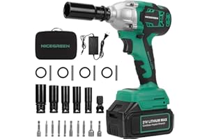 NICEGREEN LIFE Cordless Impact Wrench, 1/2 Impact Gun 2-in-1 Electric Impact Driver, Max Torque 400 Ft-lbs, 21V Battery Power Impact Wrench Kit with 2x4.0 Battery